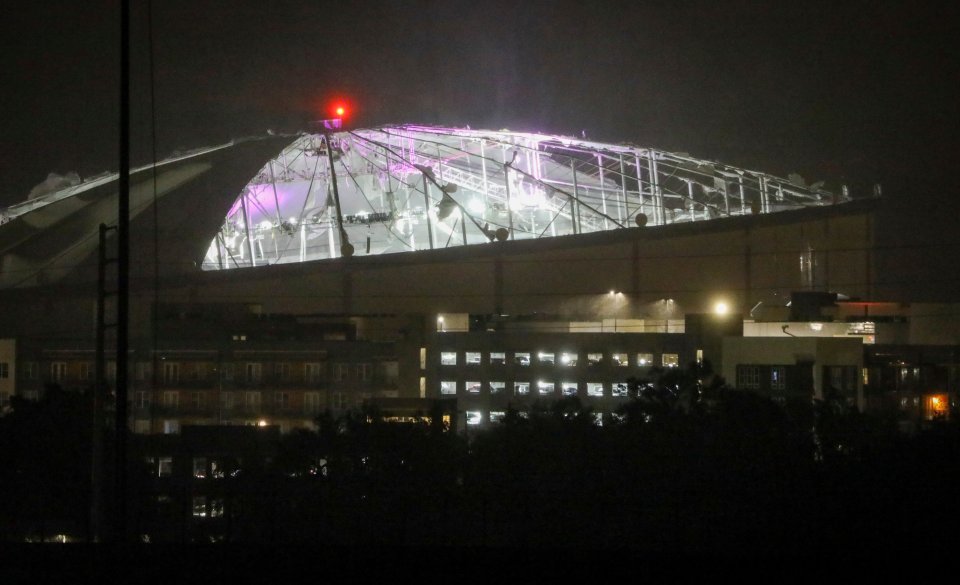 The roof of Tropicana Field has been torn to pieces by high winds