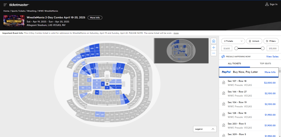 WrestleMania tickets were selling for a high price during the pre-sale