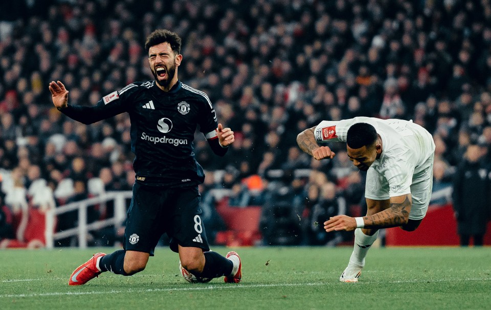 This challenge by Jesus on Bruno Fernandes has ended the Arsenal star's season