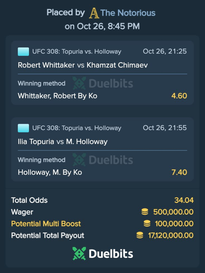 McGregor's bet would have won him $17.2m