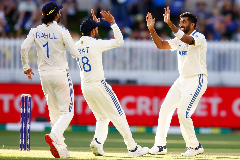 PERTH, AUSTRALIA - NOVEMBER 22: Jasprit Bumrah of India celebrates his wicket during day one of the First Test match in the series between Australia and India at Perth Stadium on November 22, 2024 in Perth, Australia. (Photo by James Worsfold - CA/Cricket Australia via Getty Images)