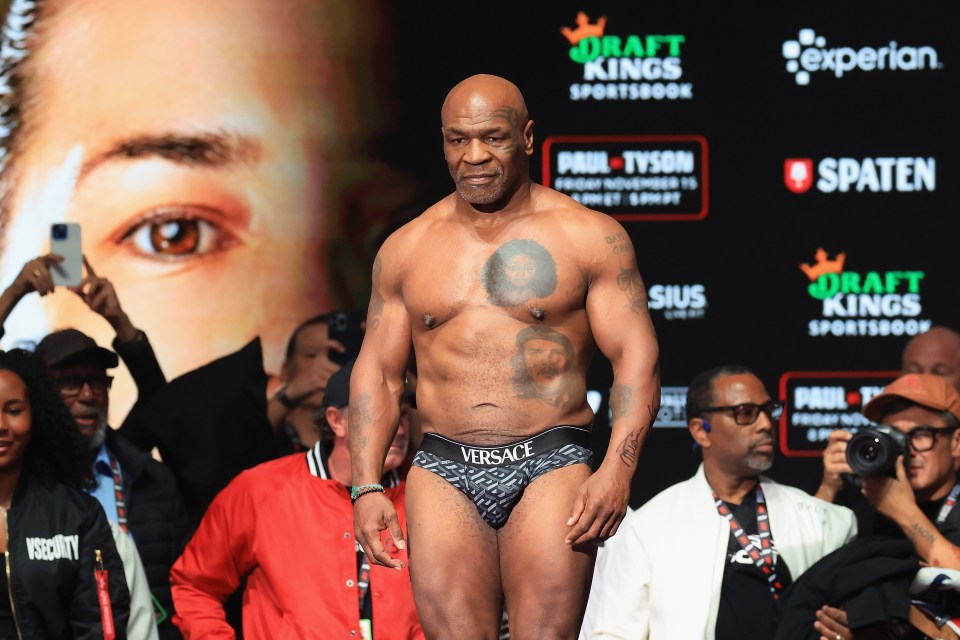 Tyson looked shredded as he weighed in for the bout
