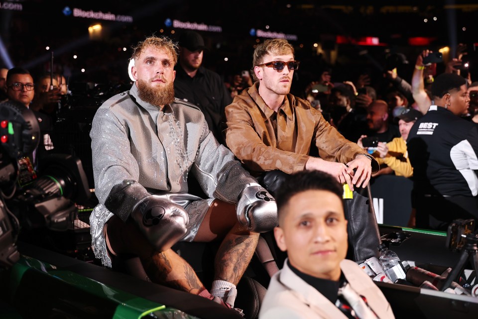 ARLINGTON, TEXAS - NOVEMBER 15: (L-R) Jake Paul and Logan Paul enter during LIVE On Netflix: Jake Paul vs. Mike Tyson at AT&T Stadium on November 15, 2024 in Arlington, Texas. (Photo by Al Bello/Getty Images for Netflix © 2024)