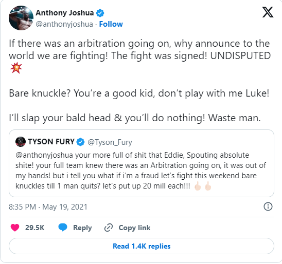 Joshua has followed Whyte in using Fury's middle name