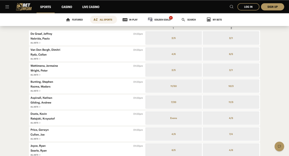 BetMGM darts interface