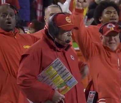 Chiefs coaches celebrated but Reid didn't see what happened