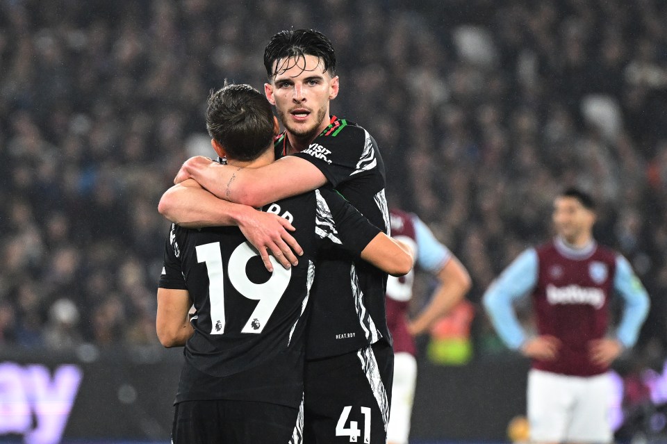 Rice celebrated with his teammates during the Arsenal win - and it didn't go down well with everyone