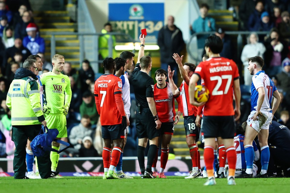 Liam Walsh was red-carded just 11 minutes after coming on for Luton