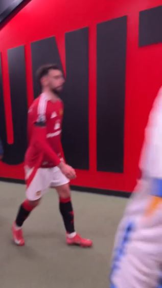 The Brighton star celebrated in front of a dejected Bruno Fernandes