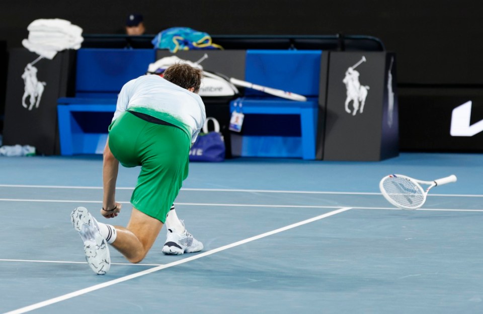 The Russian smashed his racket as he crashed out in the second round