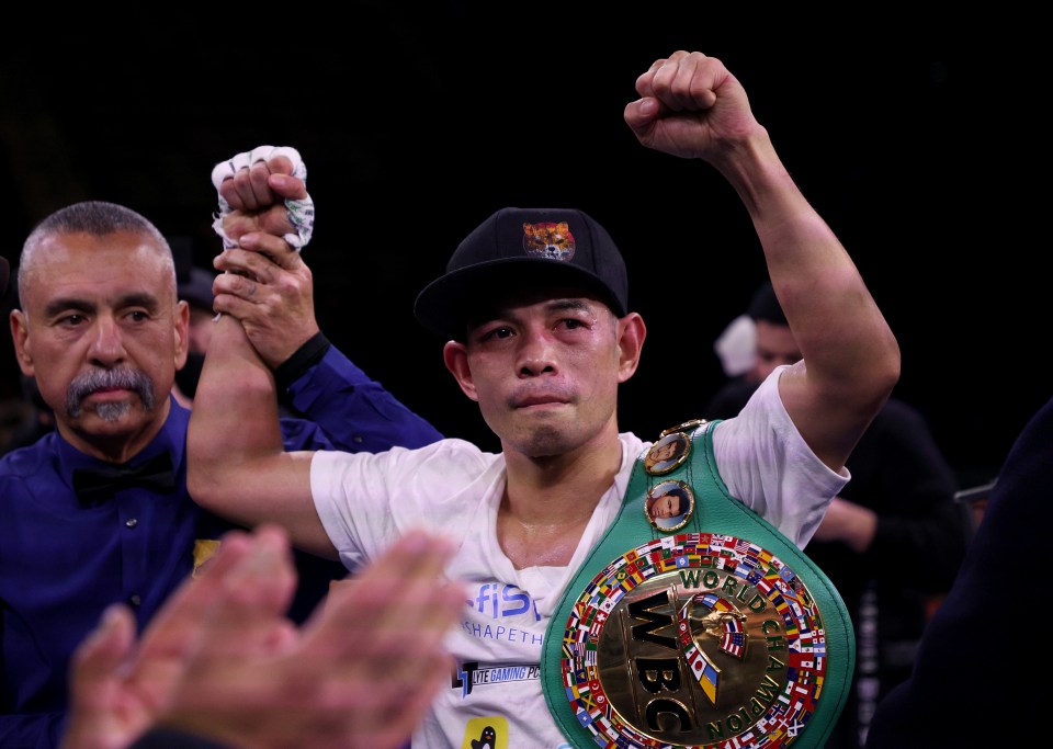 CARSON, CALIFORNIA - DECEMBER 11: Nonito Donaire reacts after a third round knockout win over Reymart Gaballo for the WBC World Bantamweight Championship at Dignity Health Sports Park on December 11, 2021 in Carson, California. (Photo by Harry How/Getty Images)