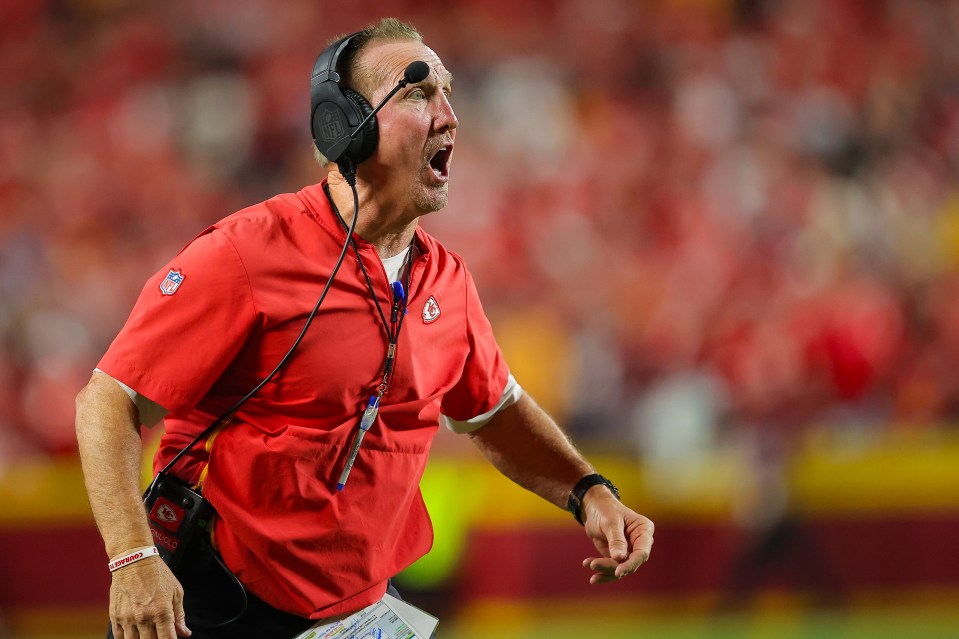 KANSAS CITY, MISSOURI - SEPTEMBER 5: Steve Spagnuolo, defensive coordinator with the Kansas City Chiefs, reacts during the fourth quarter against the Baltimore Ravens at GEHA Field at Arrowhead Stadium on September 5, 2024 in Kansas City, Missouri. (Photo by David Eulitt/Getty Images)