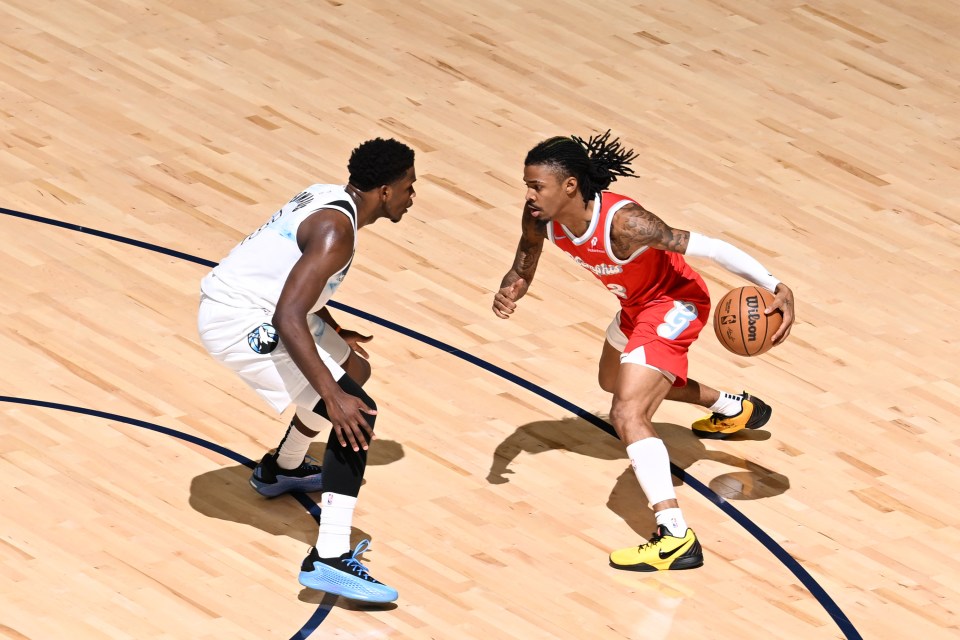 MEMPHIS, TN - JANUARY 20:  Ja Morant #12 of the Memphis Grizzlies handles the ball during the game against the Minnesota Timberwolves on January  20, 2025 at FedExForum in Memphis, Tennessee. NOTE TO USER: User expressly acknowledges and agrees that, by downloading and or using this photograph, User is consenting to the terms and conditions of the Getty Images License Agreement. Mandatory Copyright Notice: Copyright 2025 NBAE (Photo by Grant Burke/NBAE via Getty Images)