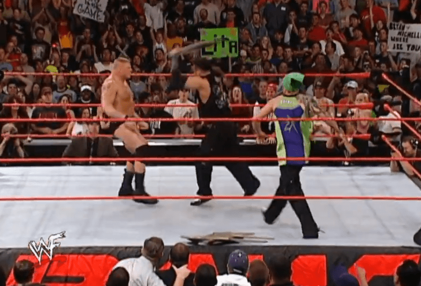 Jeff's brother, Matt, then hit Lesnar with a second chair shot, sending him out of the ring