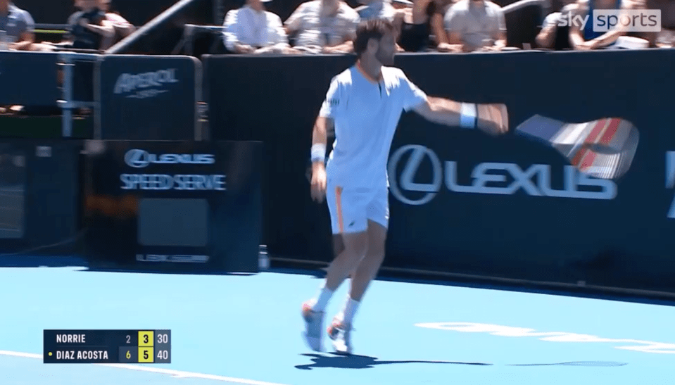 Norrie's frustrations got the better of him as he let go of his racket.