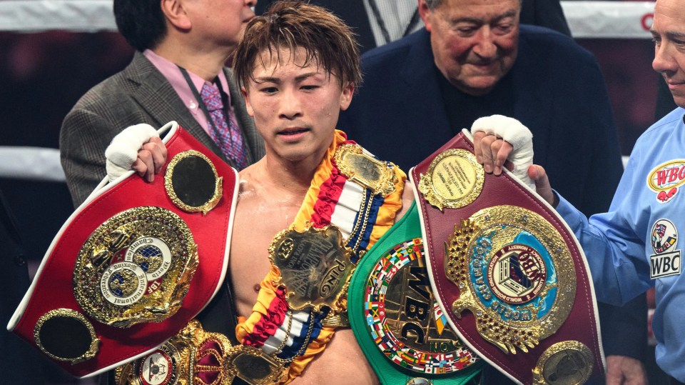 Japan's Naoya Inoue celebrates his victory against South Korea's Kim Ye-joon during their world super-bantamweight title boxing bout in Tokyo on January 24, 2025. (Photo by Philip FONG / AFP) (Photo by PHILIP FONG/AFP via Getty Images)