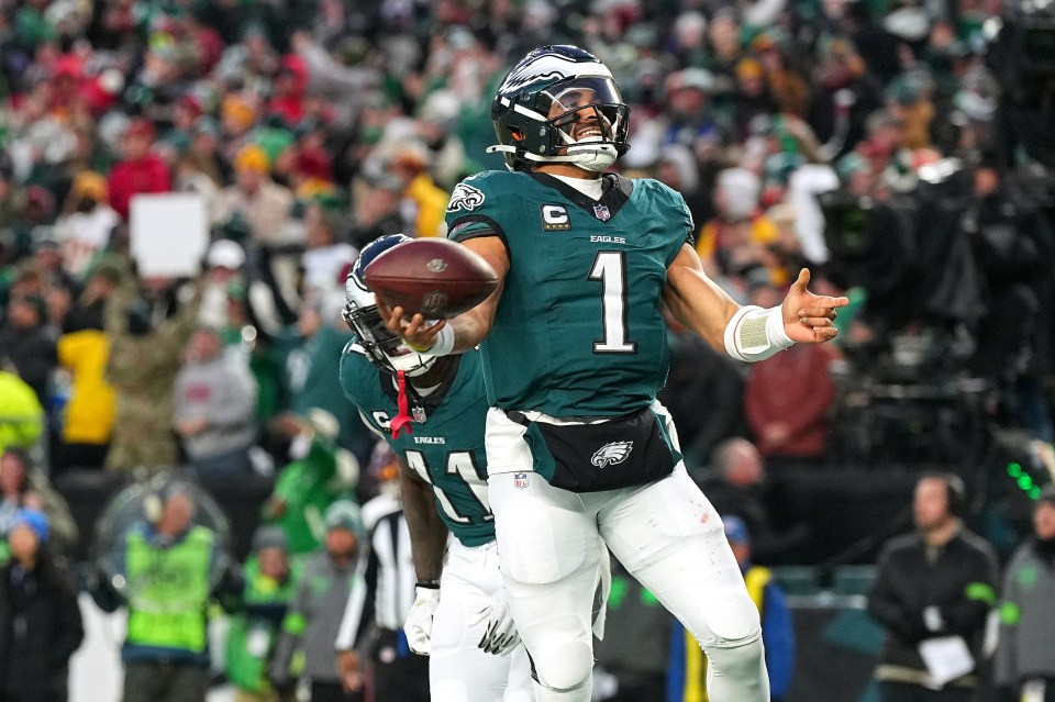 Quarterback Jalen Hurts had three rushing touchdowns on the day