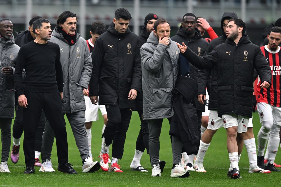 Conceicao and Calabria shouted at each other following Milan's dramatic win over Parma