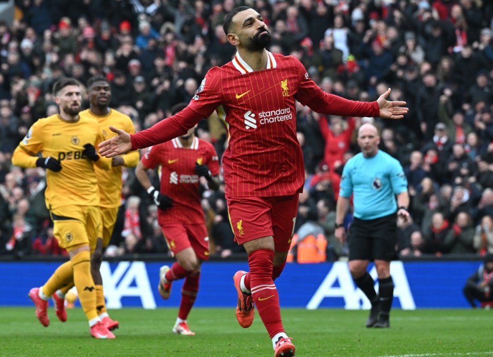 Mohamed Salah celebrating a goal.