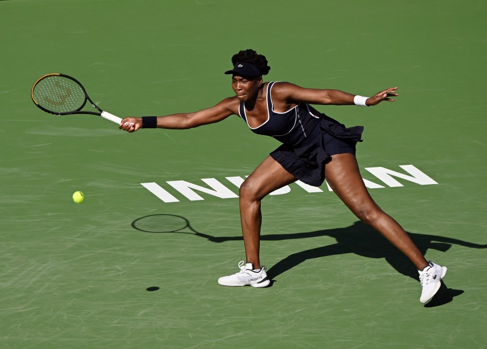 Venus Williams playing tennis at the BNP Paribas Open.