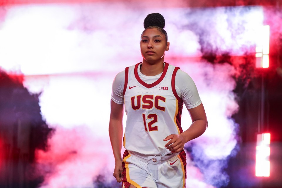 LOS ANGELES, CALIFORNIA - DECEMBER 10: JuJu Watkins #12 of the USC Trojans walks out for the game against the Fresno State Bulldogs at Galen Center on December 10, 2024 in Los Angeles, California. (Photo by Meg Oliphant/Getty Images)