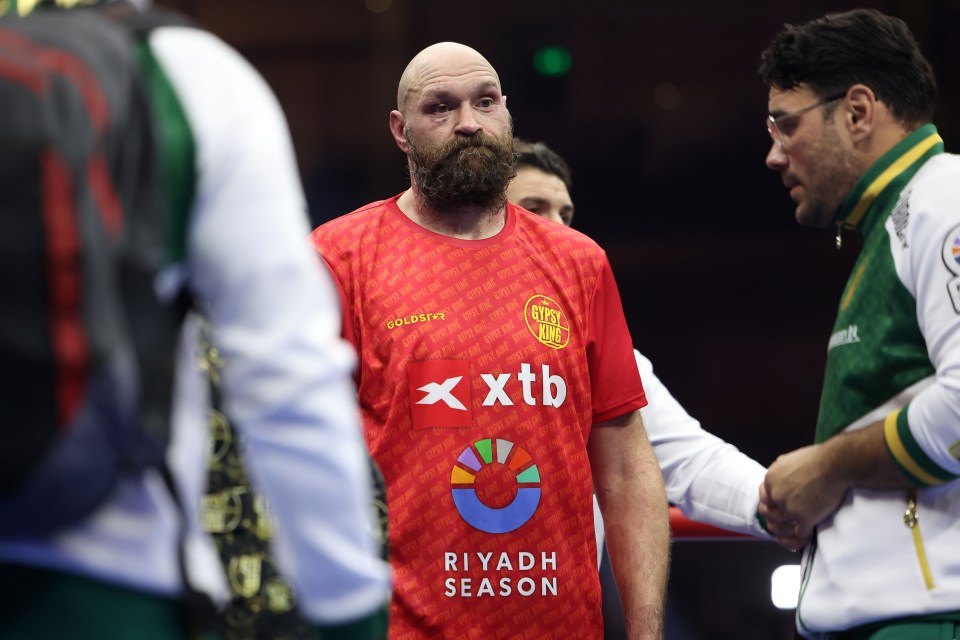 Tyson Fury reacts after a boxing match.