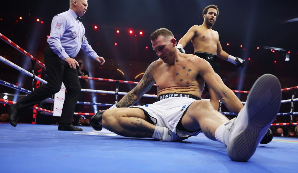 RIYADH, SAUDI ARABIA - DECEMBER 21: Demsey McKean is knocked out by Moses Itauma during the WBO Inter-Continental, WBA International and Commonwealth Silver Heavyweight titles' fight between Moses Itauma and Demsey McKean as part of Oleksandr Usyk v Tyson Fury 2, Reignited card at Kingdom Arena on December 21, 2024 in Riyadh, Saudi Arabia. (Photo by Richard Pelham/Getty Images)