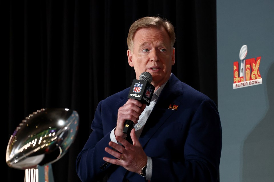 NEW ORLEANS, LOUISIANA - FEBRUARY 03: NFL Commissioner Roger Goodell speaks during a press conference ahead of the Super Bowl LIX at Caesars Superdome on February 03, 2025 in New Orleans, Louisiana. (Photo by Chris Graythen/Getty Images)