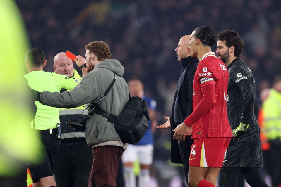 Liverpool boss Slot was one of four red cards in the 2-2 draw