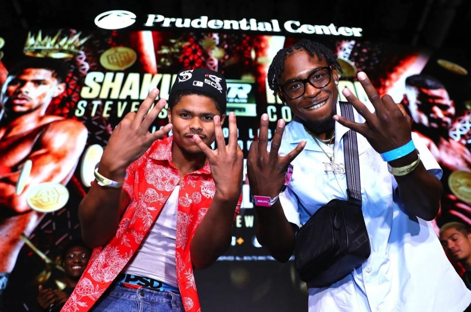 Shakur Stevenson and Keyshawn Davis at a press conference.