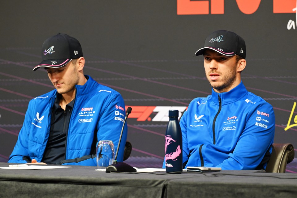 Jack Doohan and Pierre Gasly of Alpine F1 at a press conference.