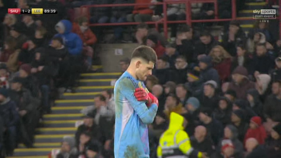Meslier rubbed it in at the Sheffield United fans sat in their Kop End