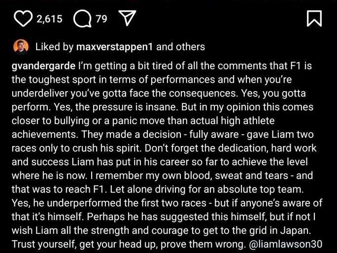 Verstappen made his feelings clear after Lawson's axing was confirmed