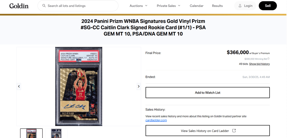 Clark's rookie card sold for $366,000 at auction this weekend