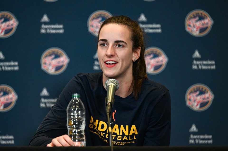 ATLANTA, GA  AUGUST 26:  Indiana guard Caitlin Clark speaks to the media in a pre-game press conference prior to the start of the WNBA game between the Indiana Fever and the Atlanta Dream on August 26th, 2024 at State Farm Arena in Atlanta, GA. (Photo by Rich von Biberstein/Icon Sportswire via Getty Images)