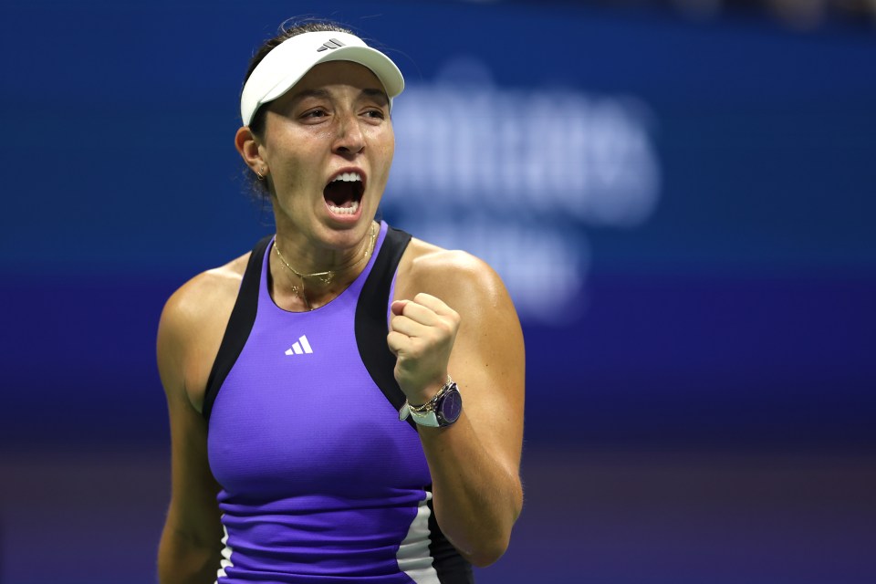 NEW YORK, NEW YORK - SEPTEMBER 05: Jessica Pegula of the United States reacts against Karolina Muchova of the Czech Republic during their Women's Singles Semifinal match on Day Eleven of the 2024 US Open at USTA Billie Jean King National Tennis Center on September 05, 2024 in the Flushing neighborhood of the Queens borough of New York City. (Photo by Luke Hales/Getty Images)