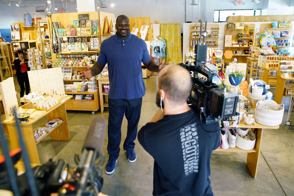 ATLANTA, GA - OCTOBER 24:  Shaquille ONeal checks out the unique shoe collection at Friedmans in Atlanta on a recent video shoot for Small Business Saturday on October 24, 2017 in Atlanta, Georgia.  (Photo by Daniel Shirey/Getty Images for American Express)