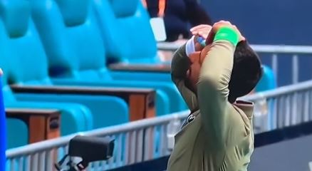Djokovic was seen applying eye drops during his final practice session