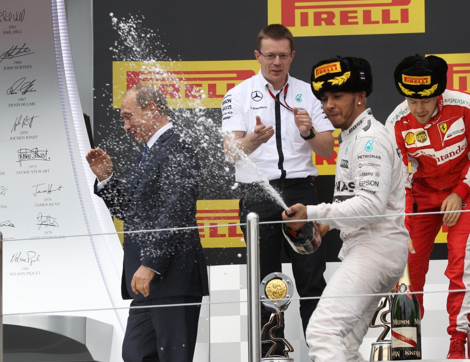 Some images appear to show Hamilton doused the president and he apologised a year later