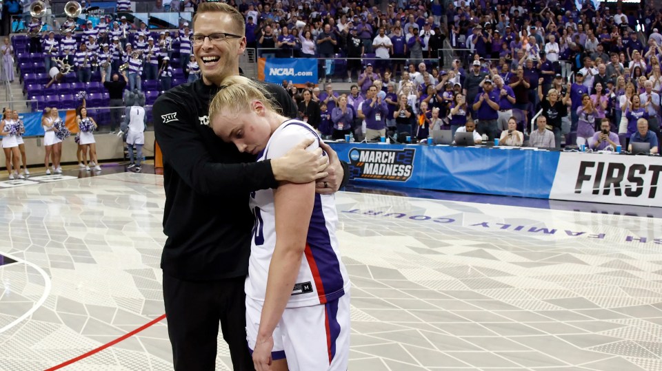 Van Lith and her head coach Mark Campbell shared an embrace after the Horned Frogs' biggest win in program history