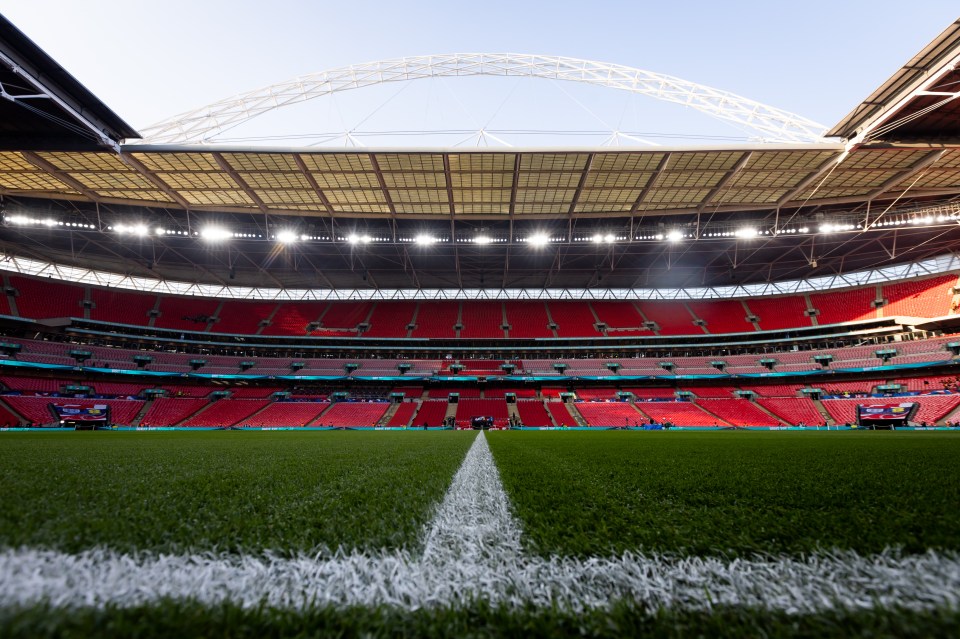 LONDON, ENGLAND - MARCH 24: A general view inside Wembley Stadium prior to the FIFA World Cup 2026 European Qualifier between England and Latvia at Wembley Stadium on March 24, 2025 in London, England. (Photo by Gaspafotos/MB Media/Getty Images)