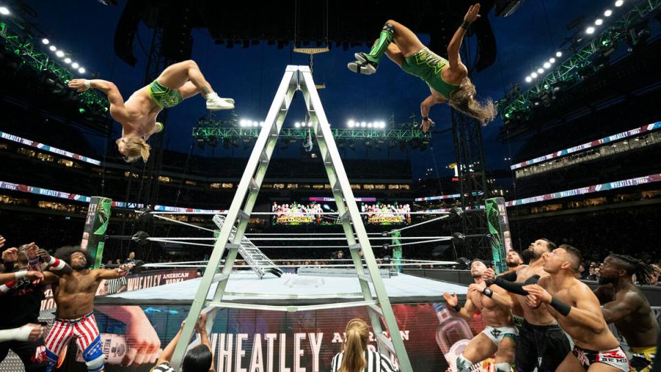 Brits Tyler Bate and Pete Dunne (airborne) were in the tag team match that appears to have been edited by WWE and Netflix
