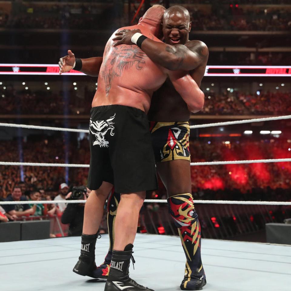 Lesnar and Benjamin enjoyed an in-ring embrace in the Rumble match