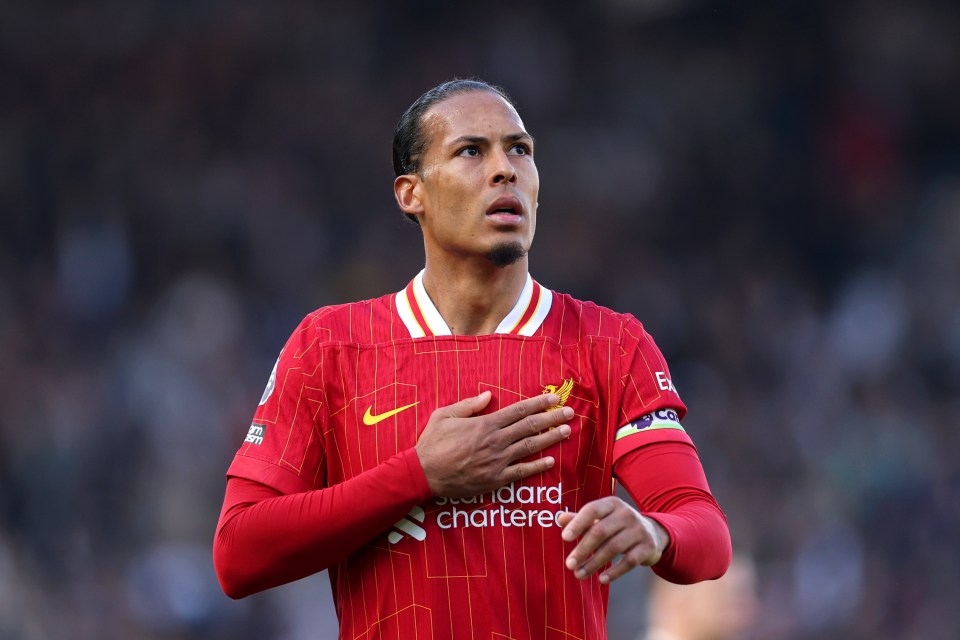 LONDON, ENGLAND - APRIL 06: Virgil van Dijk of Liverpool reacts after the Premier League match between Fulham FC and Liverpool FC at Craven Cottage on April 06, 2025 in London, England. (Photo by Julian Finney/Getty Images)