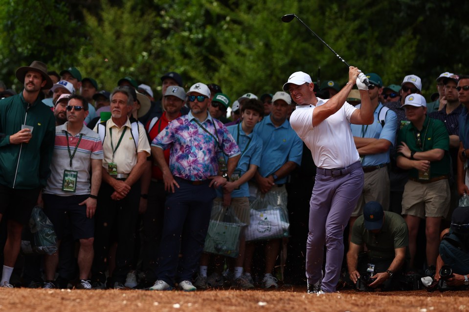 AUGUSTA, GEORGIA - APRIL 11: Rory McIlroy of Northern Ireland plays a shot on the second hole during the first round of the 2024 Masters Tournament at Augusta National Golf Club on April 11, 2024 in Augusta, Georgia. (Photo by Maddie Meyer/Getty Images)