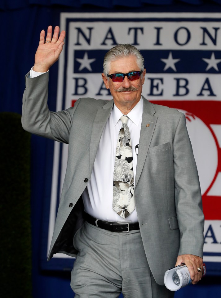COOPERSTOWN, NEW YORK - SEPTEMBER 08:  Hall of Famer Rollie Fingers is introduced during the Baseball Hall of Fame induction ceremony at Clark Sports Center on September 08, 2021 in Cooperstown, New York. (Photo by Jim McIsaac/Getty Images)