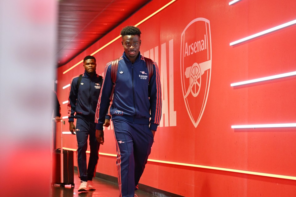 LONDON, ENGLAND - APRIL 01: Bukayo Saka of Arsenal arrives at the stadium prior to the Premier League match between Arsenal FC and Fulham FC at Emirates Stadium on April 01, 2025 in London, England. (Photo by Stuart MacFarlane/Arsenal FC via Getty Images)