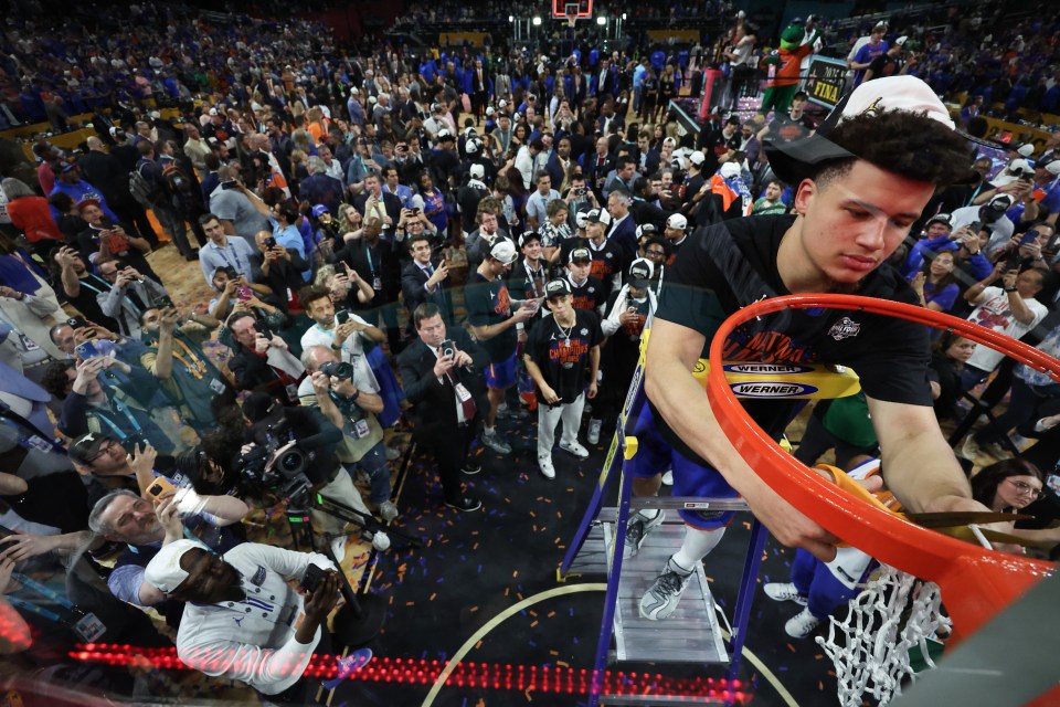 SAN ANTONIO, TEXAS - APRIL 07: Walter Clayton Jr. #1 of the Florida Gators celebrate a win during the NCAA Men's Basketball National Championship game at Alamodome on April 07, 2025 in San Antonio, Texas. (Photo by Brett Wilhelm/NCAA Photos via Getty Images)