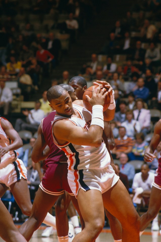 UNDATED: University of Auburn's Center Charles Barkley #34 grabs a rebound in a circa 1980s game. (Photo by Focus on Sport via Getty Images)