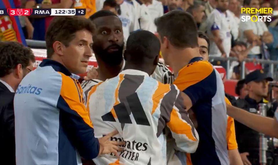 Rudiger had to be held back by his teammates at the end of the game